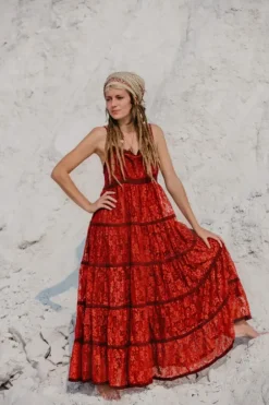 The TwoSisters Gypsy|Zomer-Litha Dress Lang Marroon Rood