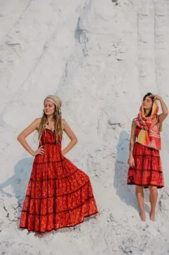The TwoSisters Gypsy|Zomer-Litha Dress Lang Marroon Rood