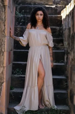 The TwoSisters Zwangerschapsjurk|Bohemian Trouwjurken-Luna Dress Beige