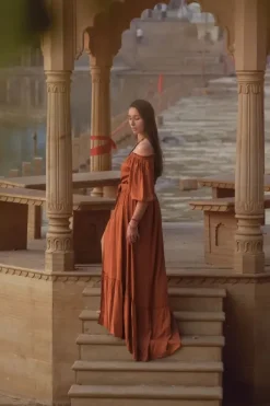 The TwoSisters Zwangerschapsjurk|Bohemian Trouwjurken-Luna Dress Warm Oranje