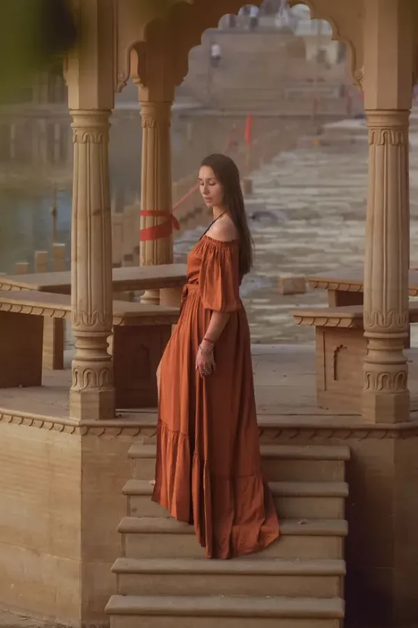 The TwoSisters Zwangerschapsjurk|Bohemian Trouwjurken-Luna Dress Warm Oranje