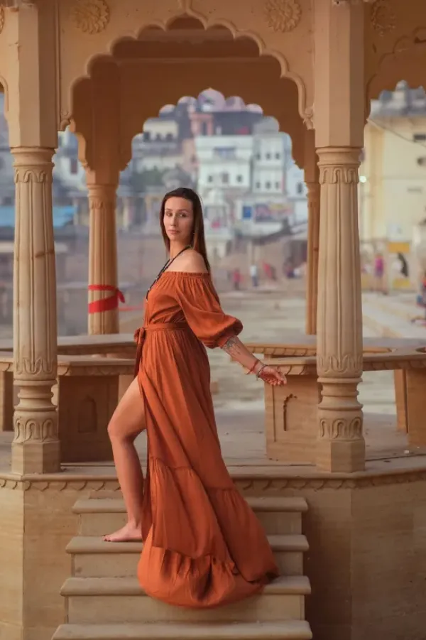 The TwoSisters Zwangerschapsjurk|Bohemian Trouwjurken-Luna Dress Warm Oranje