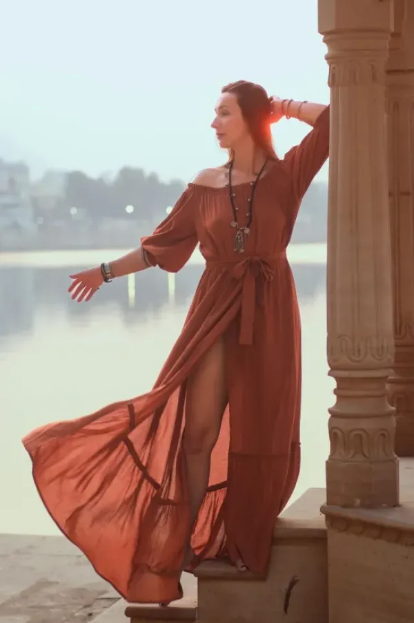 The TwoSisters Zwangerschapsjurk|Bohemian Trouwjurken-Luna Dress Warm Oranje