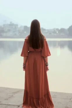 The TwoSisters Zwangerschapsjurk|Bohemian Trouwjurken-Luna Dress Warm Oranje