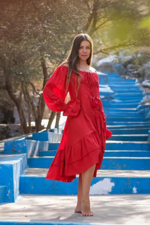 The TwoSisters Plus Size|Plus Size-Midi Vaiana Dress Knalrood