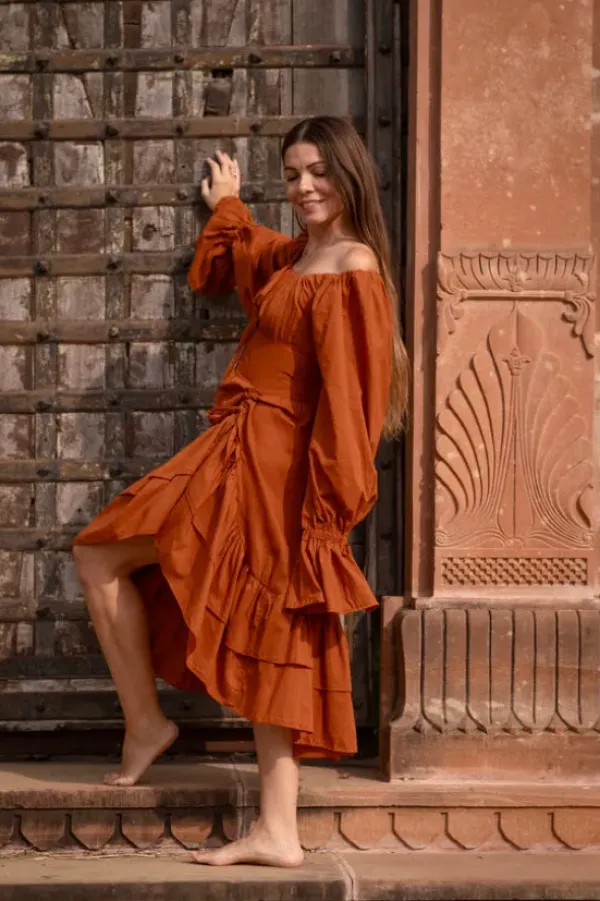 The TwoSisters Plus Size|Plus Size-Midi Vaiana Dress Warm Oranje