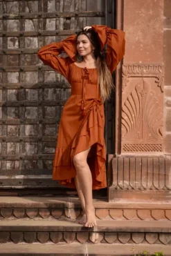 The TwoSisters Plus Size|Plus Size-Midi Vaiana Dress Warm Oranje