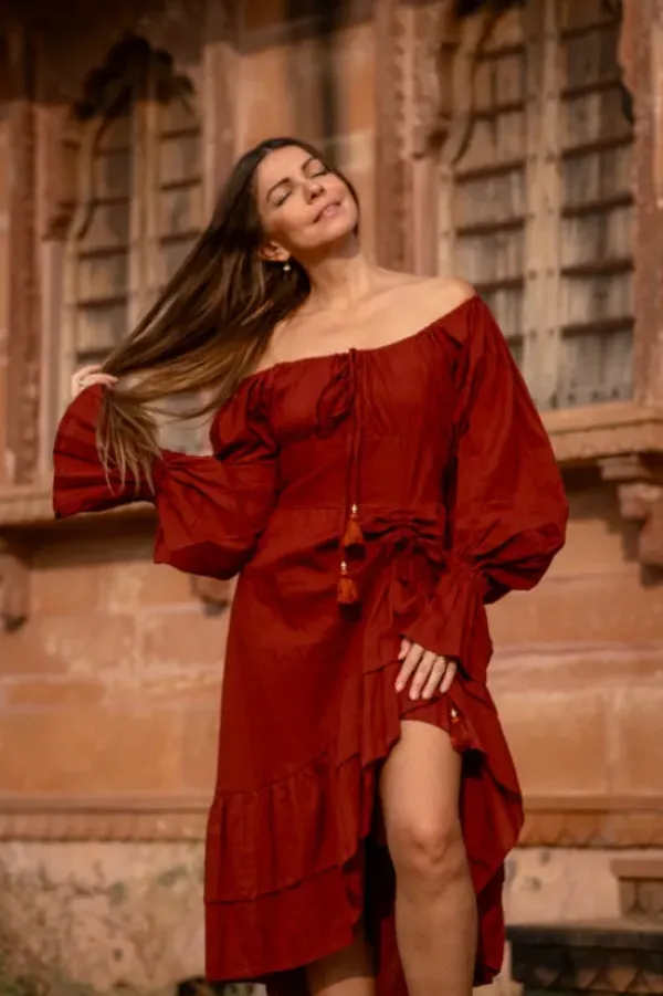 The TwoSisters Plus Size|Plus Size-Midi Vaiana Dress Warm Rood