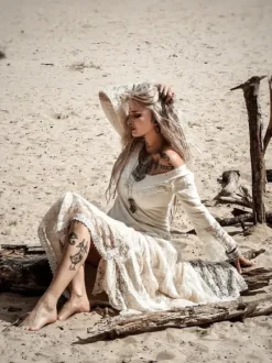 The TwoSisters Bohemian|Bohemian Jurken-Morgana Boho Jurk Gebroken wit