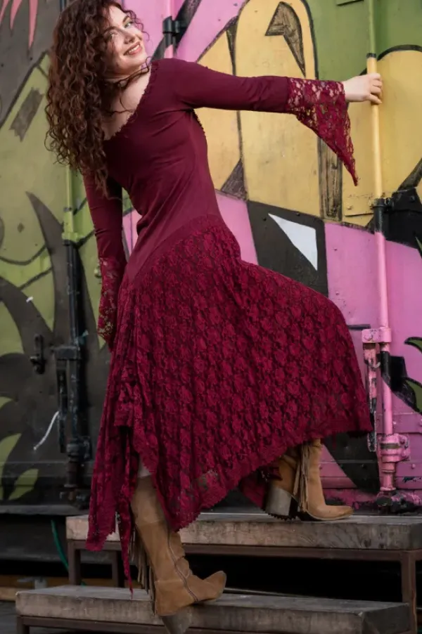 The TwoSisters Bohemian|Bohemian Jurken-Morgana Boho Jurk Marroonrood