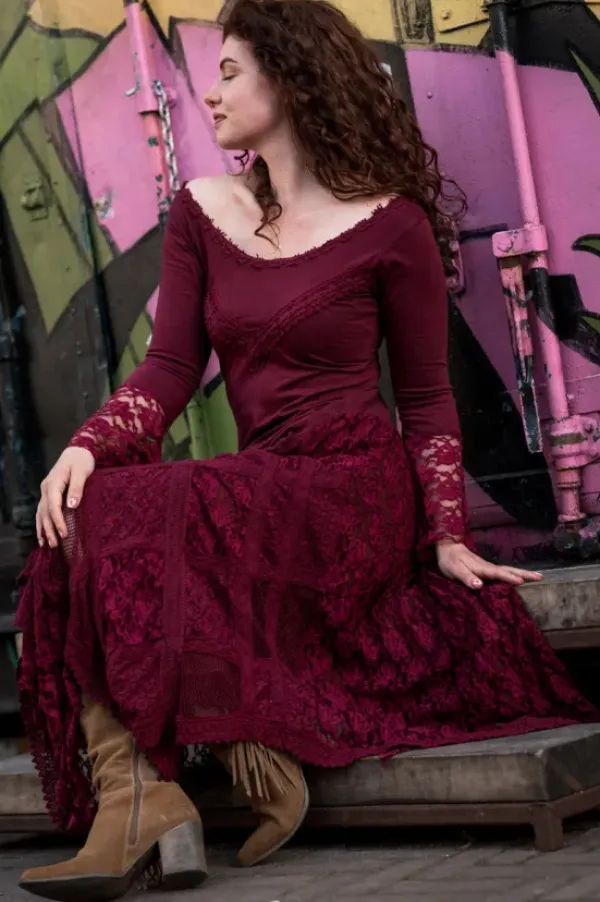 The TwoSisters Bohemian|Bohemian Jurken-Morgana Boho Jurk Marroonrood