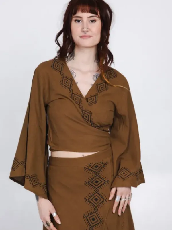 The TwoSisters Tops|Nomad Chic Collectie-Mystic Mesa Wikkeltop Bruin