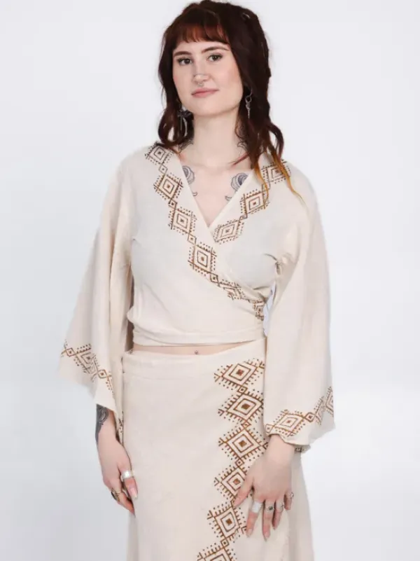 The TwoSisters Tops|Nomad Chic Collectie-Mystic Mesa wikkeltop Off White