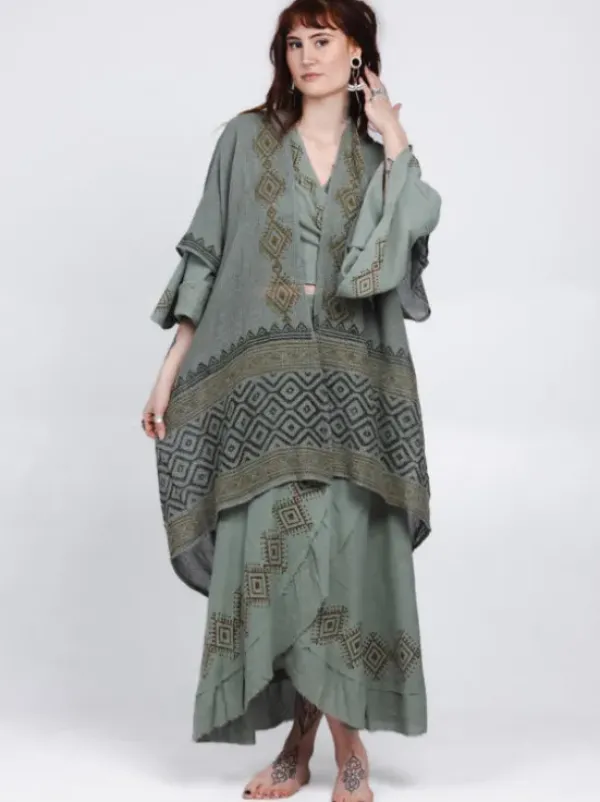 The TwoSisters Plus Size|Nomad Chic Collectie-Nomad Chic poncho Jade Groen