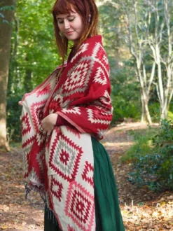 The TwoSisters Omslagdoeken|Omslagdoeken-Omslagdoek Fleece Rood / Beige