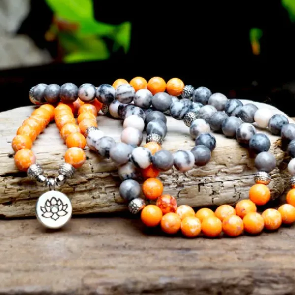 The TwoSisters Kettingen|Buddhist Malas-Oranje Zee Jaspis