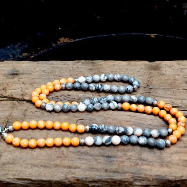 The TwoSisters Kettingen|Buddhist Malas-Oranje Zee Jaspis