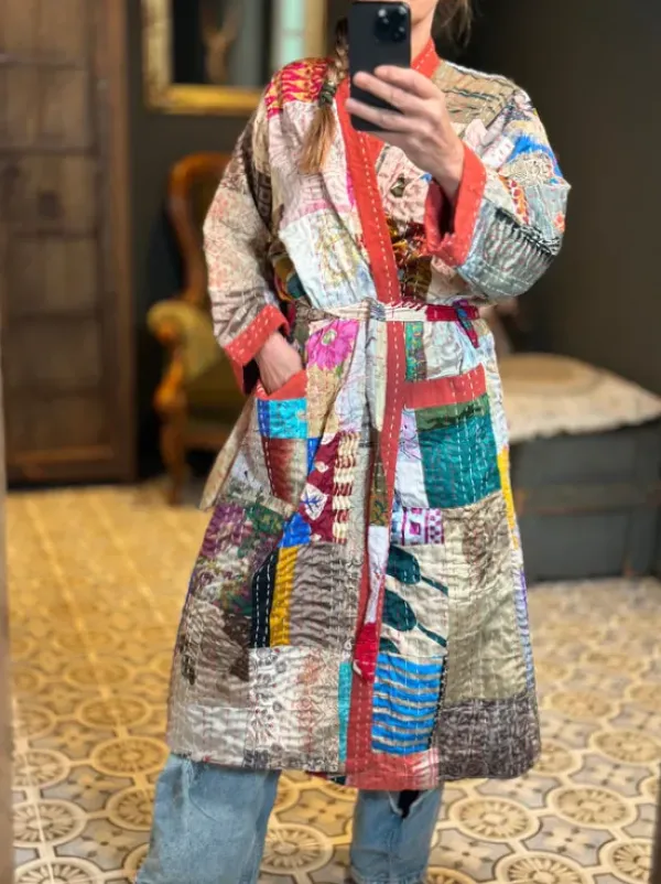 The TwoSisters Kantha|Kantha Lang-Patchwork Kantha Kimono 130