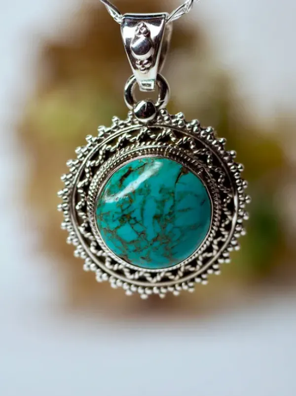 The TwoSisters Edelsteen Hanger-Real Turquoise Edelsteen Hanger 925 zilver