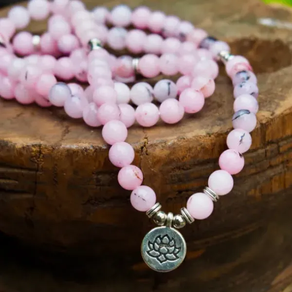 The TwoSisters Kettingen|Buddhist Malas-Rozen Quartz Mala