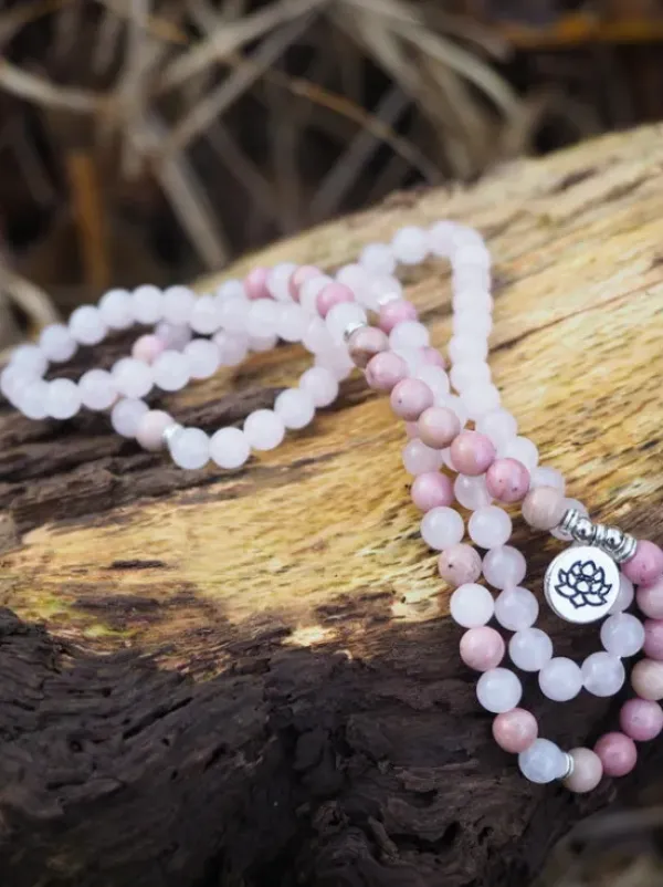 The TwoSisters Kettingen|Buddhist Malas-RozenQuartz, Rhodoniet Mala