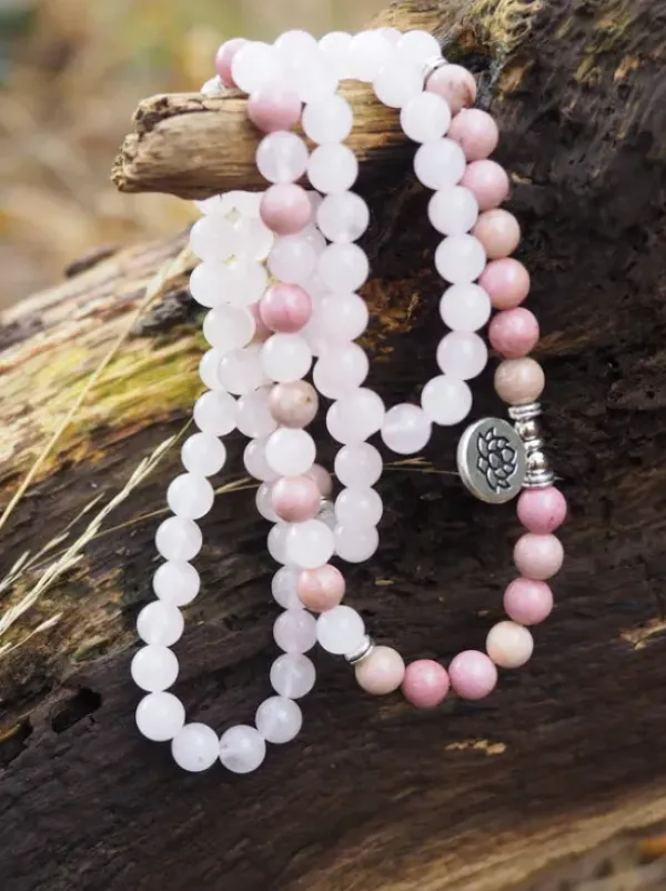 The TwoSisters Kettingen|Buddhist Malas-RozenQuartz, Rhodoniet Mala