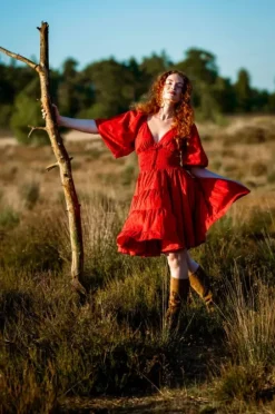 The TwoSisters Gypsy|Zomer-Tara Jurk Kort Knalrood
