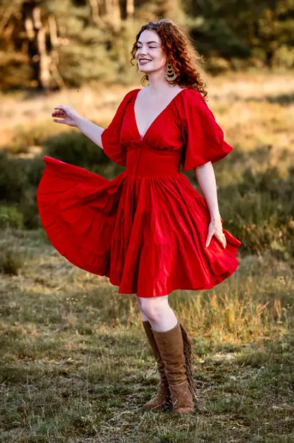 The TwoSisters Gypsy|Zomer-Tara Jurk Kort Knalrood