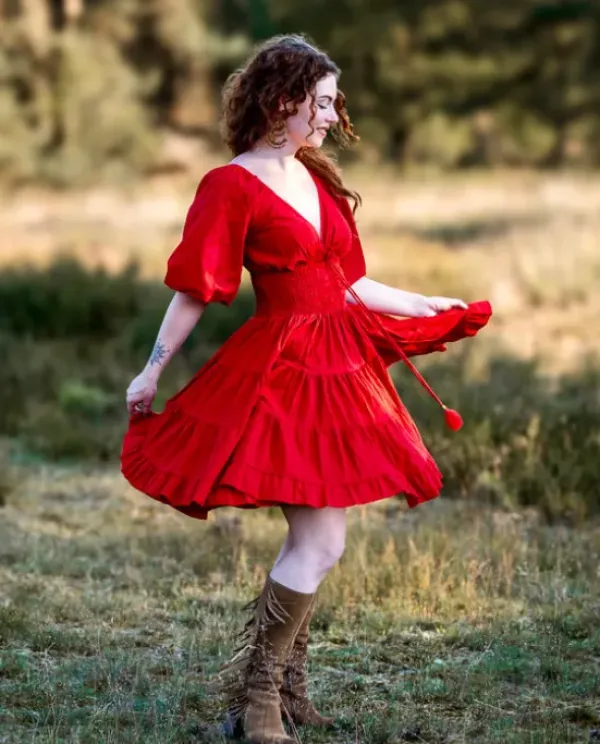 The TwoSisters Gypsy|Zomer-Tara Jurk Kort Knalrood