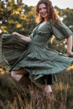 The TwoSisters Gypsy|Zomer-Tara Jurk Kort Mosgroen