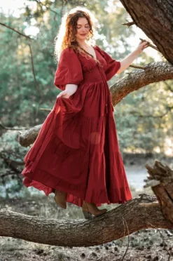 The TwoSisters Gypsy|Zomer-Tara Jurk Lang Warm Rood