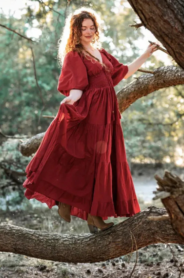 The TwoSisters Gypsy|Zomer-Tara Jurk Lang Warm Rood
