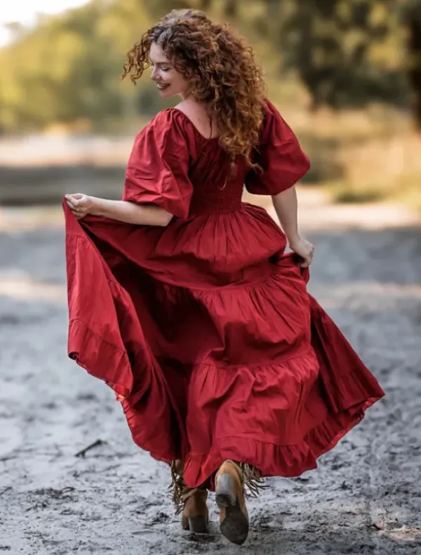 The TwoSisters Gypsy|Zomer-Tara Jurk Lang Warm Rood