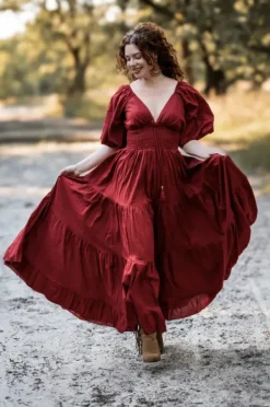 The TwoSisters Gypsy|Zomer-Tara Jurk Lang Warm Rood