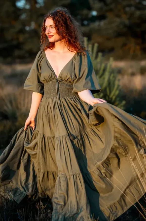 The TwoSisters Gypsy|Zomer-Tara Jurk Lang Mosgroen
