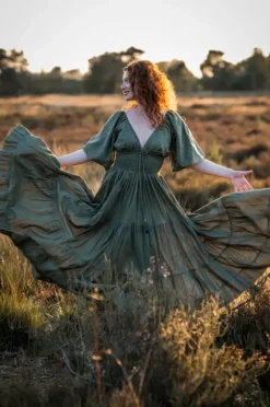 The TwoSisters Gypsy|Zomer-Tara Jurk Lang Mosgroen
