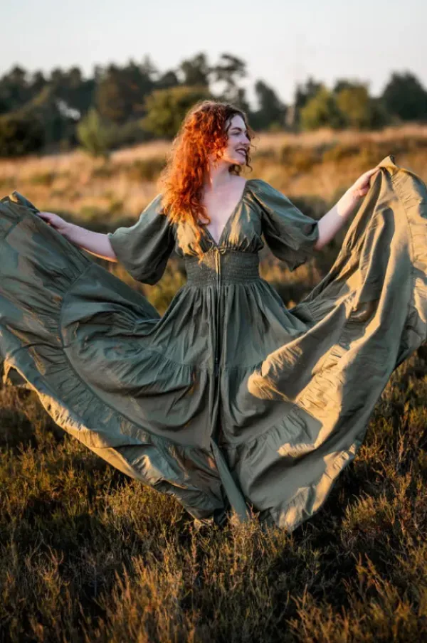 The TwoSisters Gypsy|Zomer-Tara Jurk Lang Mosgroen