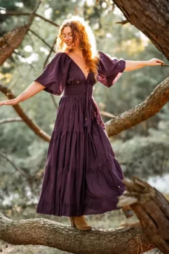 The TwoSisters Gypsy|Zomer-Tara Jurk Lang Paars