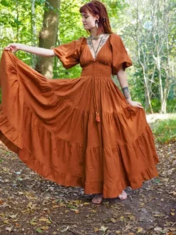 The TwoSisters Gypsy|Zomer-Tara Jurk Lang Warm oranje