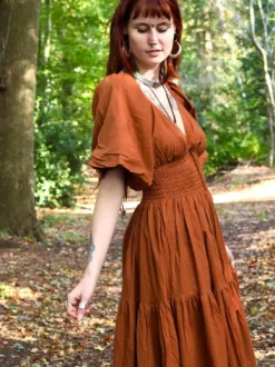The TwoSisters Gypsy|Zomer-Tara Jurk Lang Warm oranje