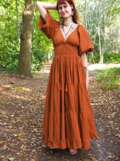 The TwoSisters Gypsy|Zomer-Tara Jurk Lang Warm oranje