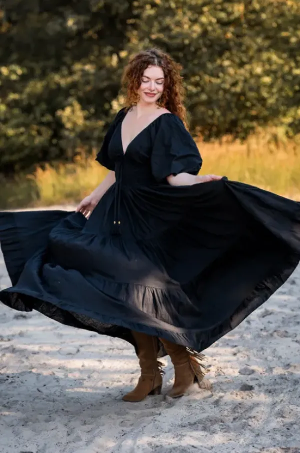 The TwoSisters Gypsy|Zomer-Tara Jurk Lang Zwart