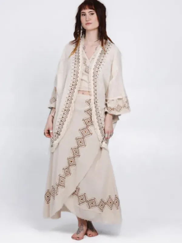 The TwoSisters Plus Size|Nomad Chic Collectie-Terra Soul Kimono Gebroken Wit
