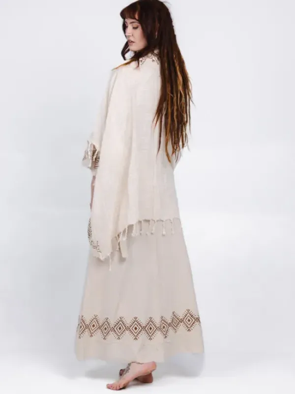 The TwoSisters Plus Size|Nomad Chic Collectie-Terra Soul Kimono Gebroken Wit