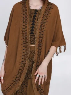 The TwoSisters Plus Size|Nomad Chic Collectie-Terra Soul Kimono Lichtbruin