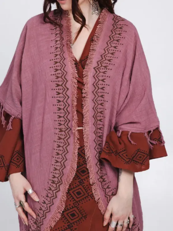 The TwoSisters Plus Size|Nomad Chic Collectie-Terra Soul Kimono Oud Roze