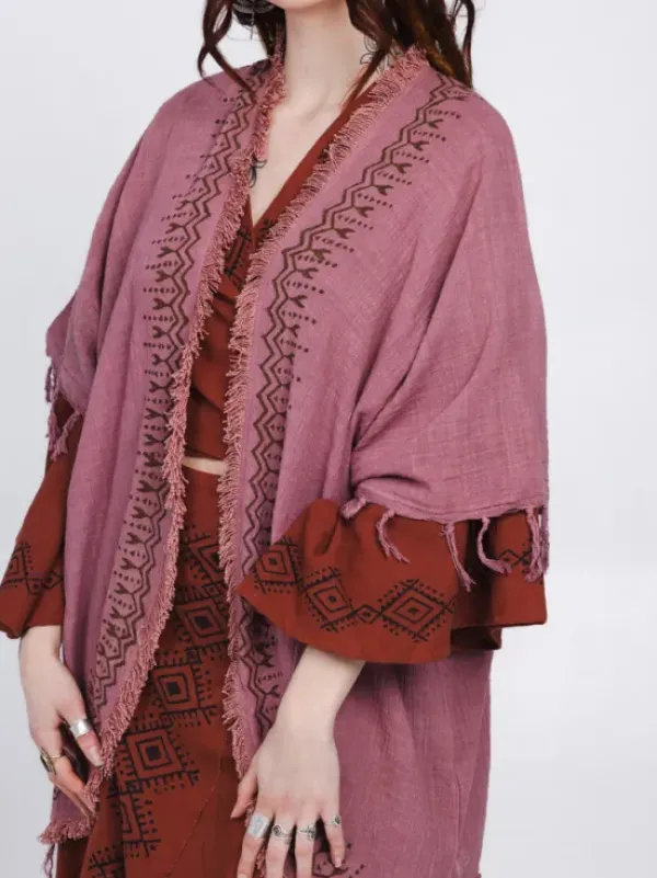 The TwoSisters Plus Size|Nomad Chic Collectie-Terra Soul Kimono Oud Roze