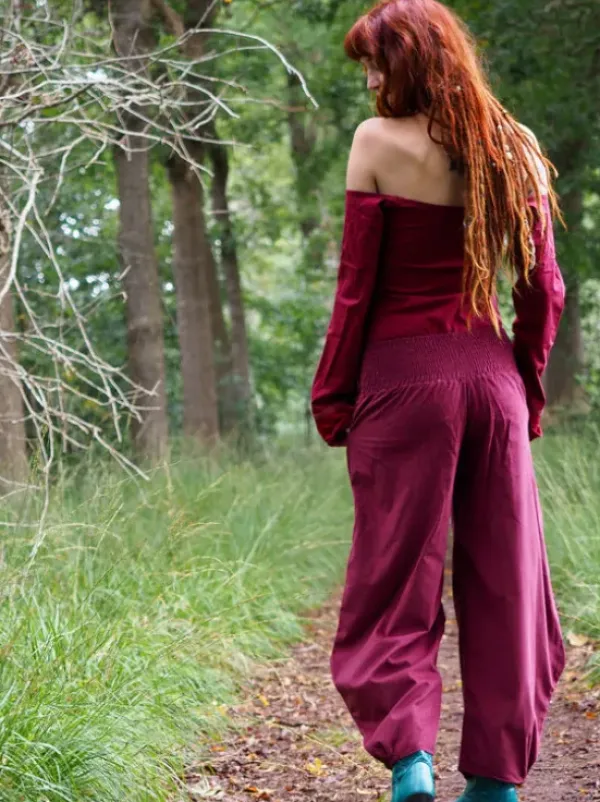 The TwoSisters Broeken|Broeken En Legging-Uma Broek Rib Marroon Rood