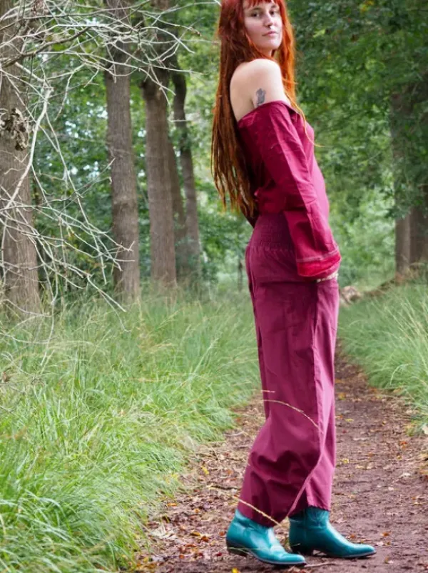 The TwoSisters Broeken|Broeken En Legging-Uma Broek Rib Marroon Rood