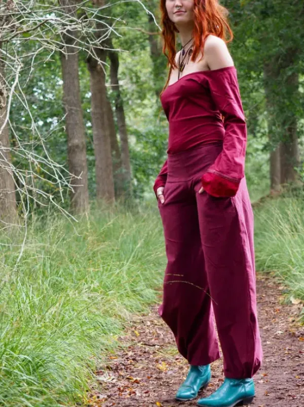 The TwoSisters Broeken|Broeken En Legging-Uma Broek Rib Marroon Rood